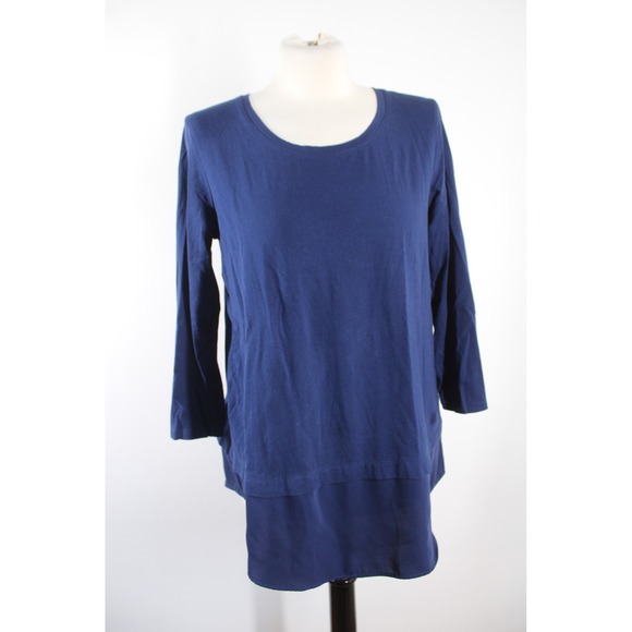 Lands' End Tops - Lands' End M 10-12 Blue Tunic Top Long Sleeve Button Back Layered Mixed Media
